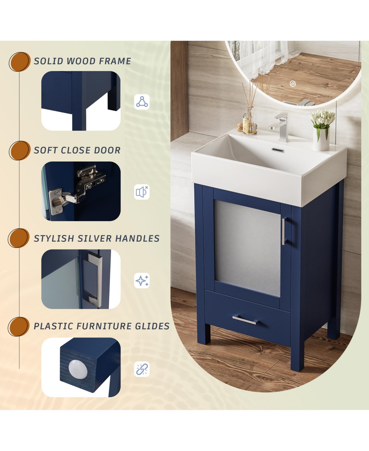 Cesicia 20 in. Bathroom Vanity with Ceramic Sink and Ample Storage for Small Bathrooms