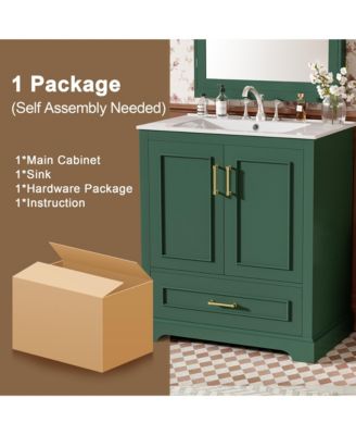 Freestanding 30 in. Bathroom Vanity with Sink, MDF and Solid Wood Frame, 1 Divider Drawer and 2 Soft-close Doors (Double Shelf on Door)