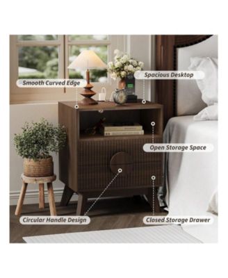 2PCS Fluted Night Stand Wood Tall Nightstands With Charging Station USB Ports And Outlets Nightstand Bedside Table