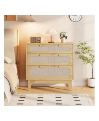 Home Rattan Nightstand With Drawers Modern Large Bedside Table Night Stand For Bedroom