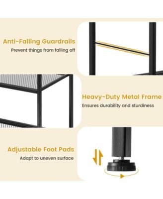 3-Tier Kitchen Serving Cart Utility Standing Microwave Rack with Hooks Rustic