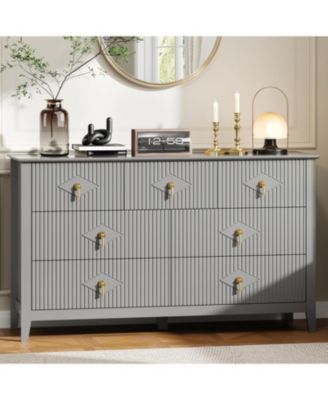 Fluted Dresser 54 Inch Wide, 7-Drawer Wood Dresser for Bedroom, Modern Chest of Drawers, Storage Organizer Cabinet