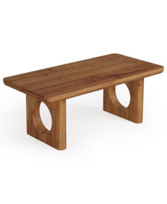 Solid Wood Coffee Table, Modern Farmhouse Coffee Table with Thick Tabletop, Rectangle Center Table