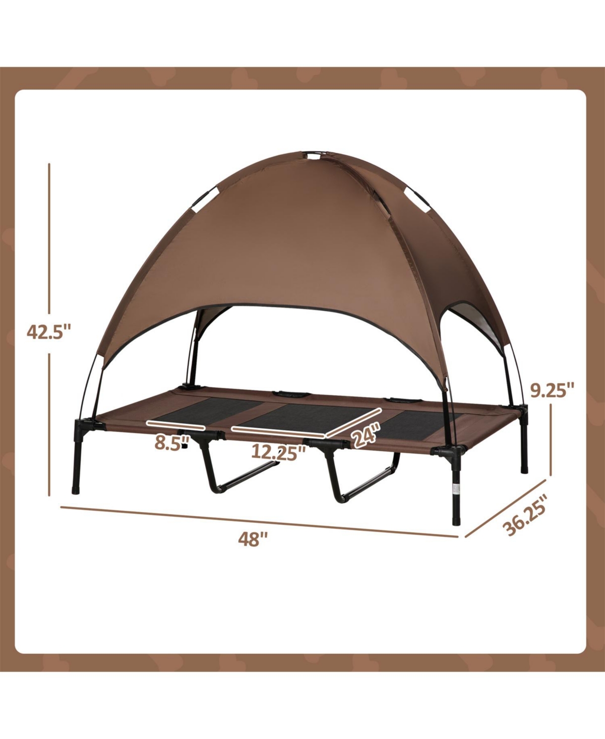 Aostirmotor Elevated Portable Dog Cot with Pad and legs in Coffee