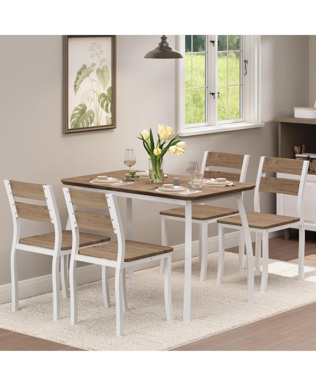 Gaomon 5-Piece Dining Table Set for 4, Modern Kitchen Table and 4 Chairs, Space-Saving Metal Frame, for Small Apartment, Dining Room
