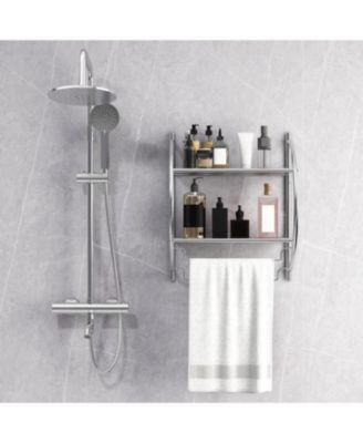 2-Tier Wall Mount Shower Organizer Towel Storage Rack