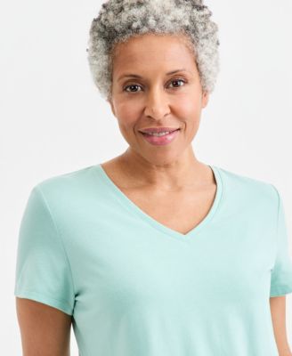 Women's Solid V-Neck Short-Sleeve Sleepwear Top