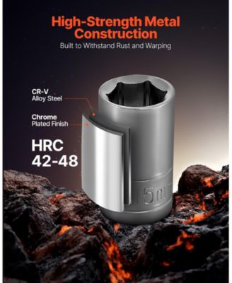 18-Pc 1/2" Metric Socket Set, 10–27mm, CR-V Steel, Chrome Finish, Case.