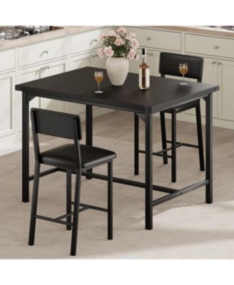 3-Piece Counter Height Dining Table Set for 2 with Footrest & Corner Protectors, Kitchen Table and 2 Upholstered Bar Stools