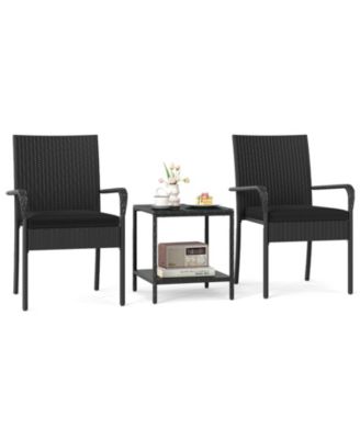 3PCS Patio Set with Cushions and Glass Table for Outdoor Use