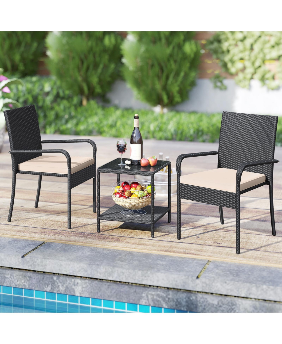 Slickblue 3PCS Patio Set with Cushions and Glass Table for Outdoor Use