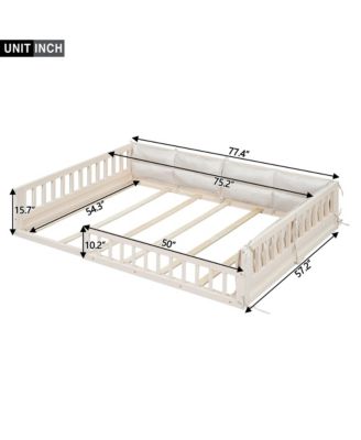Wood Full Size Upholstered Platform Bed with Guardrail and Pillow