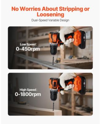 Cordless Drill Driver Kit, 1/2" Metal Chuck, Brushless Motor, Dual-Speed Variable, Battery & Charger, Tool Box Included