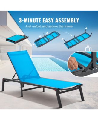 2-Piece Outdoor Patio Chaise Lounge Chair Set with Adjustable 5-Position Backrest