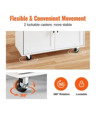 Kitchen Island Cart with Solid Wood Top, 35.4" Wide, Storage Cabinet, Drop Leaf, Drawer, Spice Rack, Towel Rack, Rolling, White