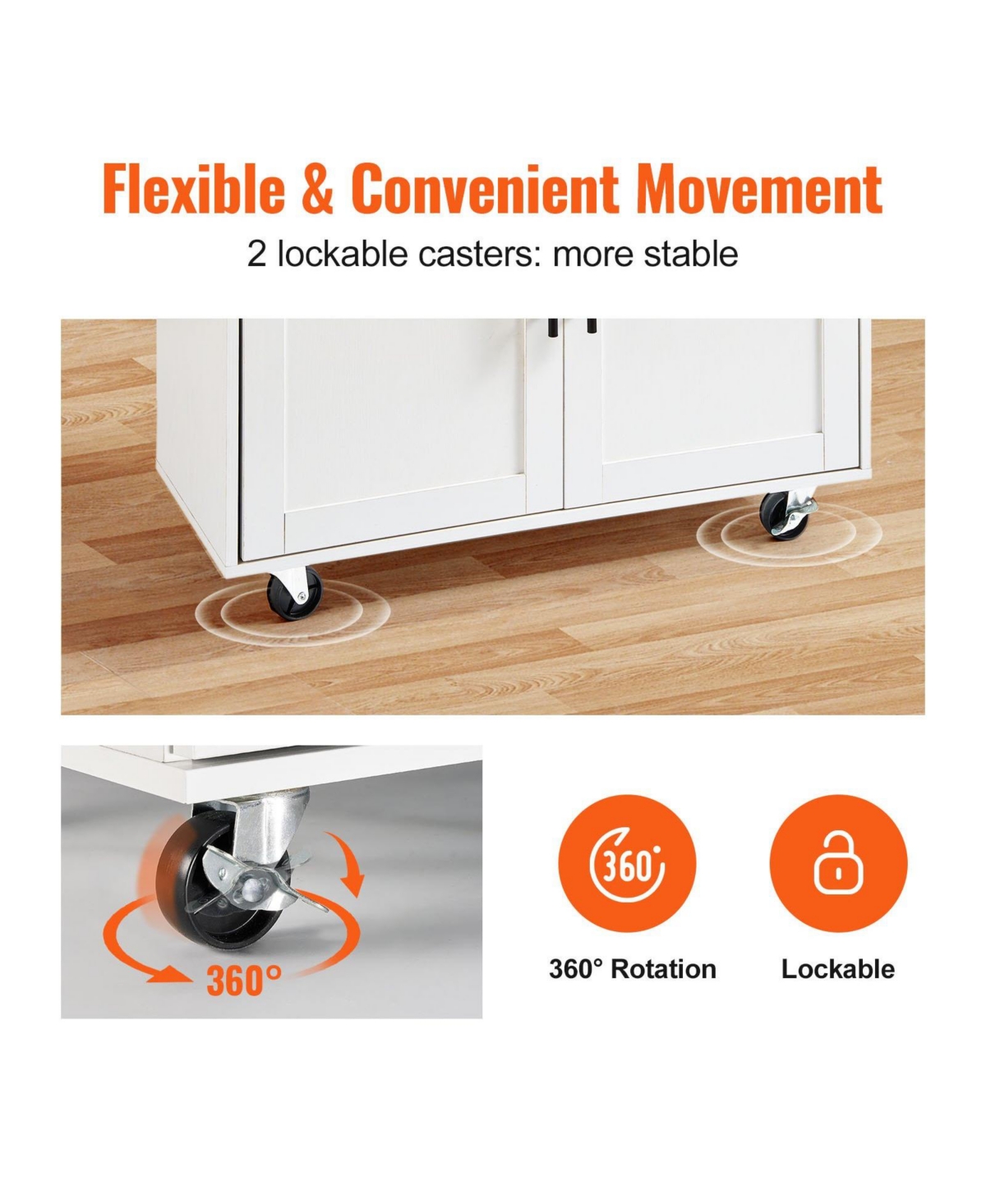 Volenca Kitchen Island Cart with Solid Wood Top, 35.4" Wide, Storage Cabinet, Drop Leaf, Drawer, Spice Rack, Towel Rack, Rolling, White