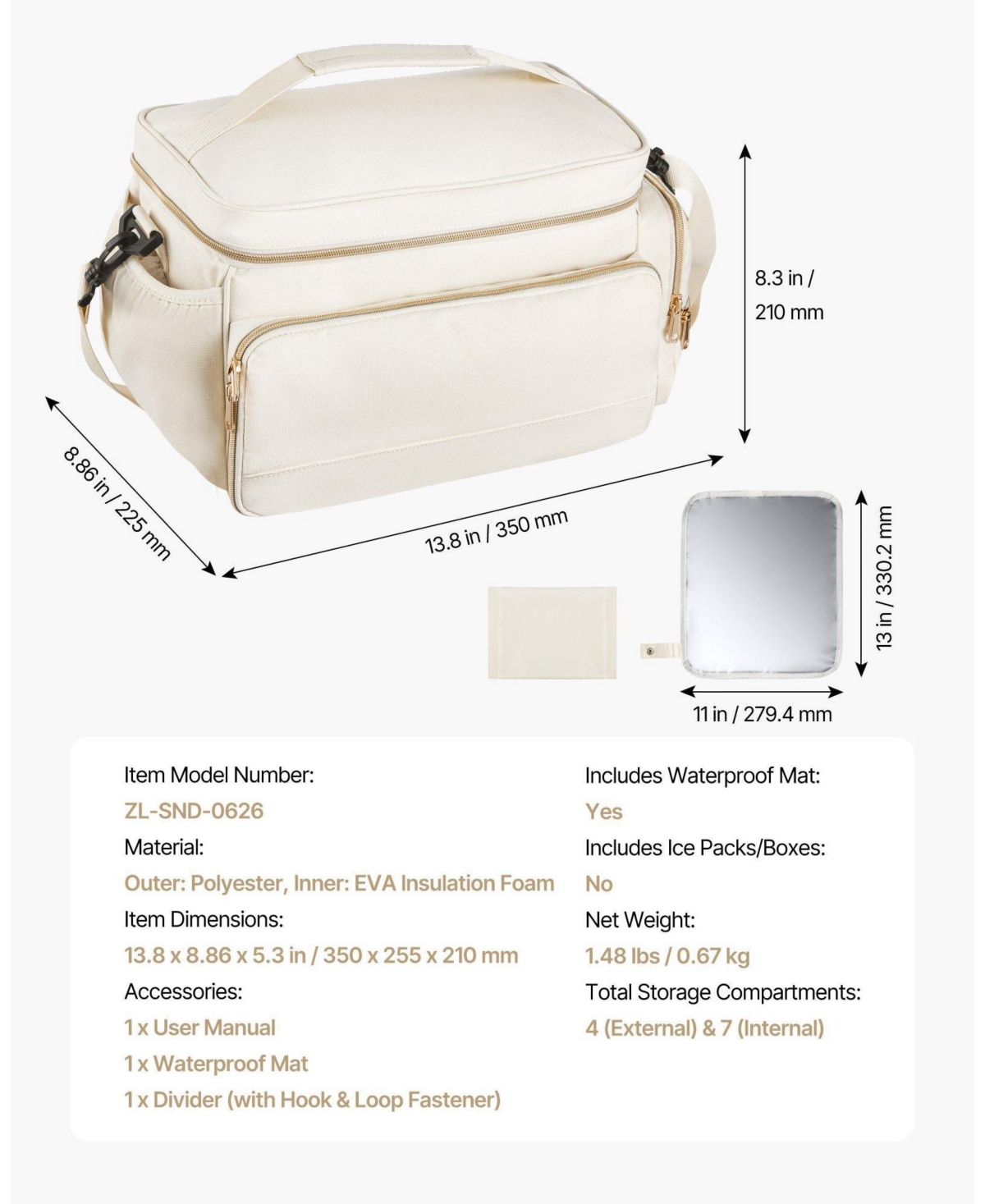 Mecale Breast Pump Bag with Waterproof Mat, Fits S1/S2, Pump Accessories & Breastmilk Storage, Portable Carrying Case for Travel, Beige