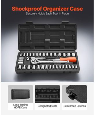 39-Piece Socket & Ratchet Set, 1/4" & 3/8" Drive SAE & Metric, Ratchet Wrench, Accessories, Storage Case, CR-V Steel
