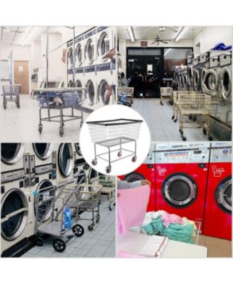 Wire Laundry Cart, 4.5 Bushel Basket with Wheels, 35" x 15.7" x 22", Steel Frame, Chrome Finish, 5" Casters