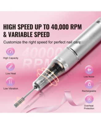 40,000RPM Cordless Nail Drill, LCD Display, 6 Bits & 50 Sanding Bands.