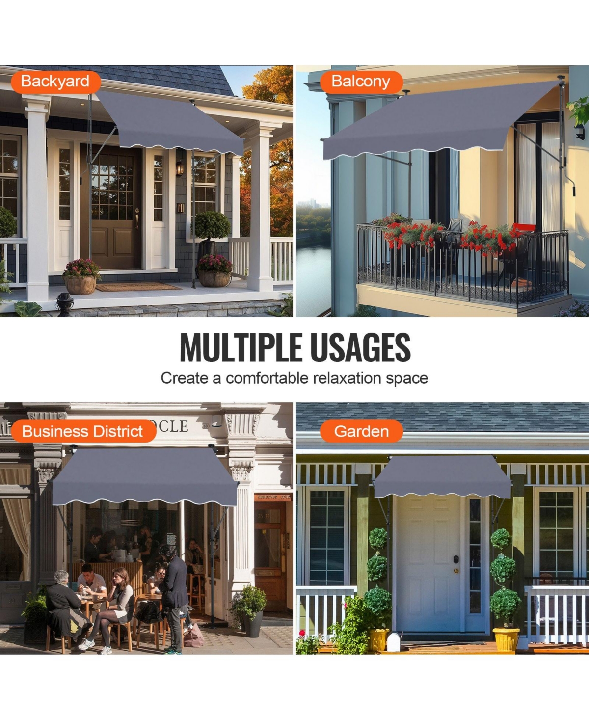 Mecale 59 x 47" Retractable Patio Awning, Manual Crank Sunshade Canopy, Adjustable Height 86-122 in, for Patio Balcony Yard, Dark Gray