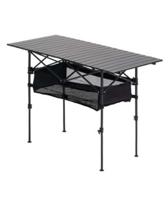 Roll-Up Folding Camping Table, Adjustable Height Aluminum, Storage Bag & Carry Bag, Black