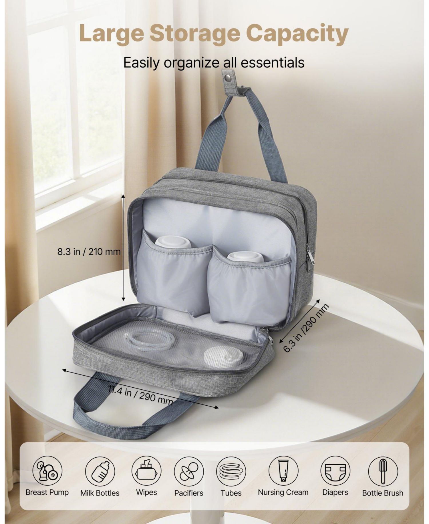 Wearable Breast Pump Bag with Ice Pack, Fits M5/M6, Storage for Pump Accessories & Breastmilk, Portable Carrying Case, Grey