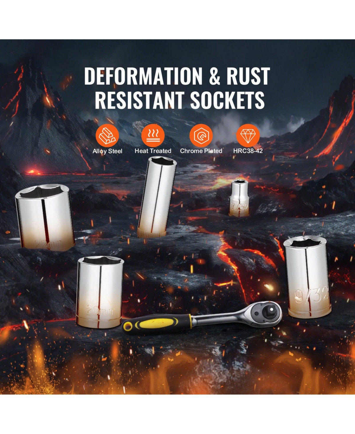 Mecale 121-Piece Mechanics Tool Set, 1/4" 3/8" 1/2" Drive Sae & Metric Sockets, Bits, Wrenches, Ratchet, Plastic Case