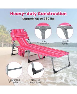 Outdoor Beach Lounge Chair Folding Chaise Lounge with Pillow