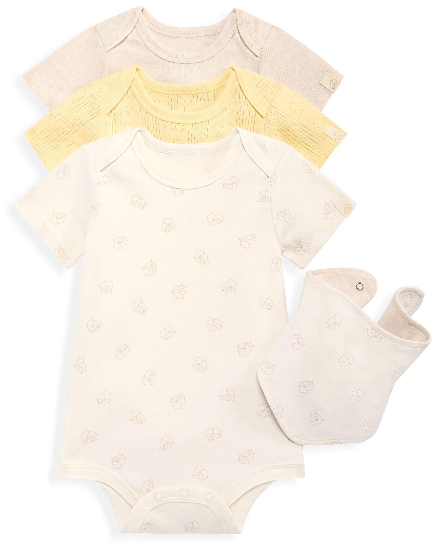 Детский набор First Impressions Everyday Baby Essentials: 3 боди и нагрудник, цвет: Жёлтый светлый — фото 1