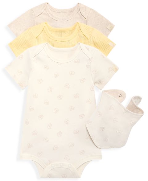 Детский набор First Impressions Everyday Baby Essentials: 3 боди и нагрудник, цвет: Жёлтый светлый