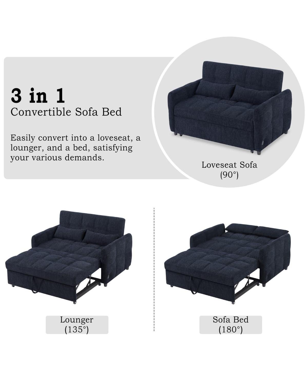Maison Boucle 52.8'' Usb Convertible Sleeper Sofa Bed with Adjustable Backrest