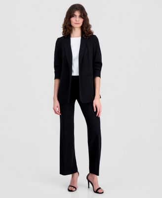 Women's Open-Front Ruched-Sleeve Jacket & High-Rise Wide-Leg Pants