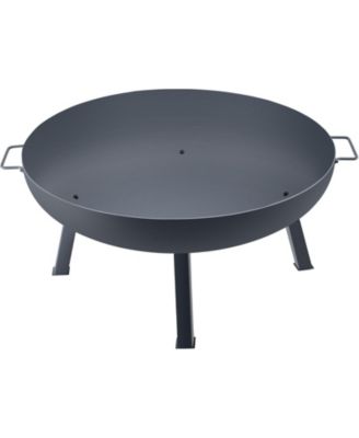 34-Inch Round Carbon Steel Fire Pit Bowl, Wood Burning Fire Bowl with Drain Hole, Portable Handles and Firewood Stick, Black