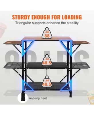 Camping Kitchen Table Cook Station, One-Piece Folding Portable Aluminum Table with Carrying Bag, 4 Side Tables and 2 Shelves