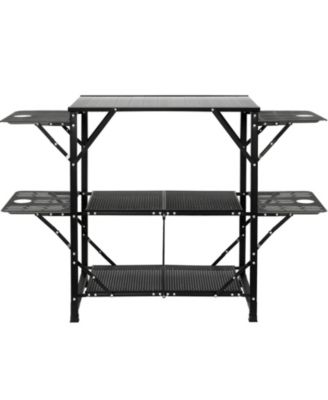 Camping Kitchen Table Cook Station, One-Piece Folding Portable Aluminum Table with Carrying Bag, 4 Side Tables and 2 Shelves