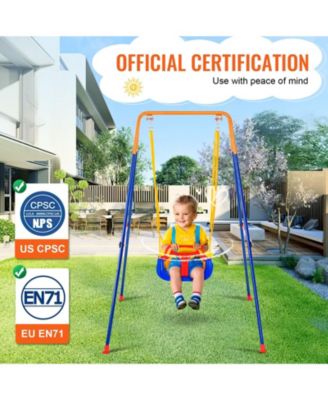 3-in-1 Toddler Swing Set with 4 Sandbags, Foldable Metal Stand, Easy to Assemble, Indoor and Outdoor Swing Set for Kids