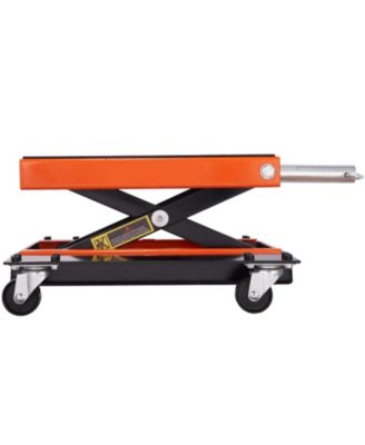 Motorcycle Lift, 1100 lb Scissor Lift Jack with Dolly & Hand Crank, Wide Deck, Tool Tray, Center Hoist Stand