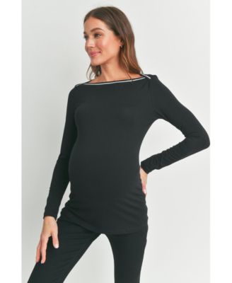 Maternity Fitted Boat Neck Long Sleeve Top