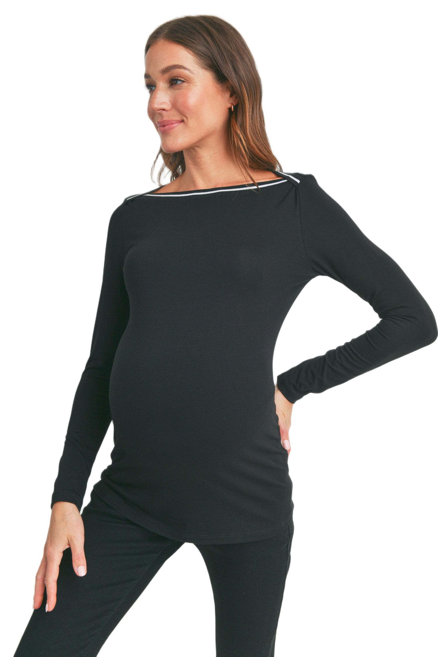 Maternity Fitted Boat Neck Long Sleeve Top
