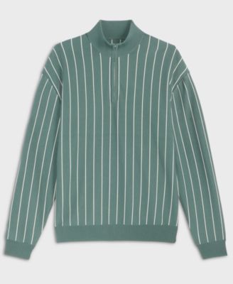Men's Relaxed-Fit Long-Sleeve Stripe Quarter-Zipper Sweater
