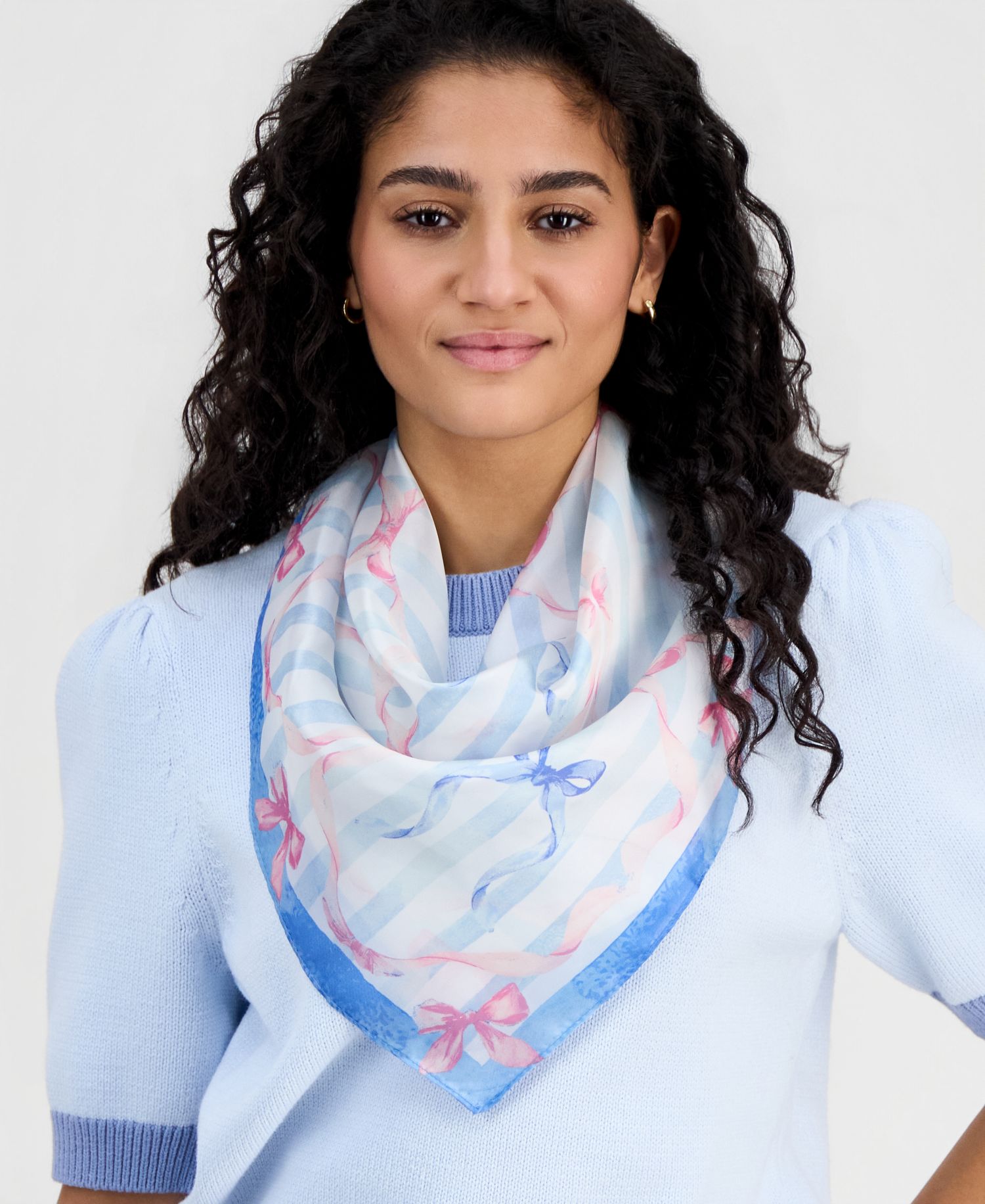 Ribbon Bow Print Square Scarf