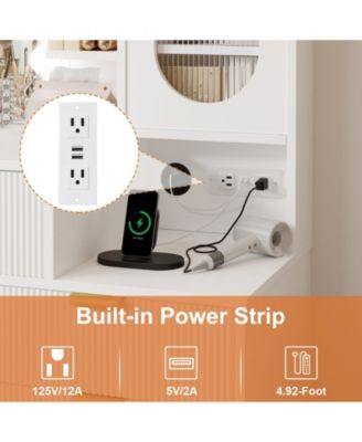 Vanity Benches, Modern Makeup Vanity Desk with Adjustable Mirror, Built in Charging Station