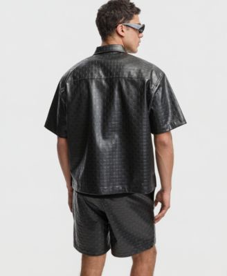 Men's Relaxed-Fit Checkerboard Pleather Short-Sleeve Shirt