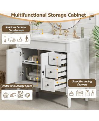 36" Bathroom Vanity with Ceramic Sink, Soft-Close Doors & Adjustable Shelves.