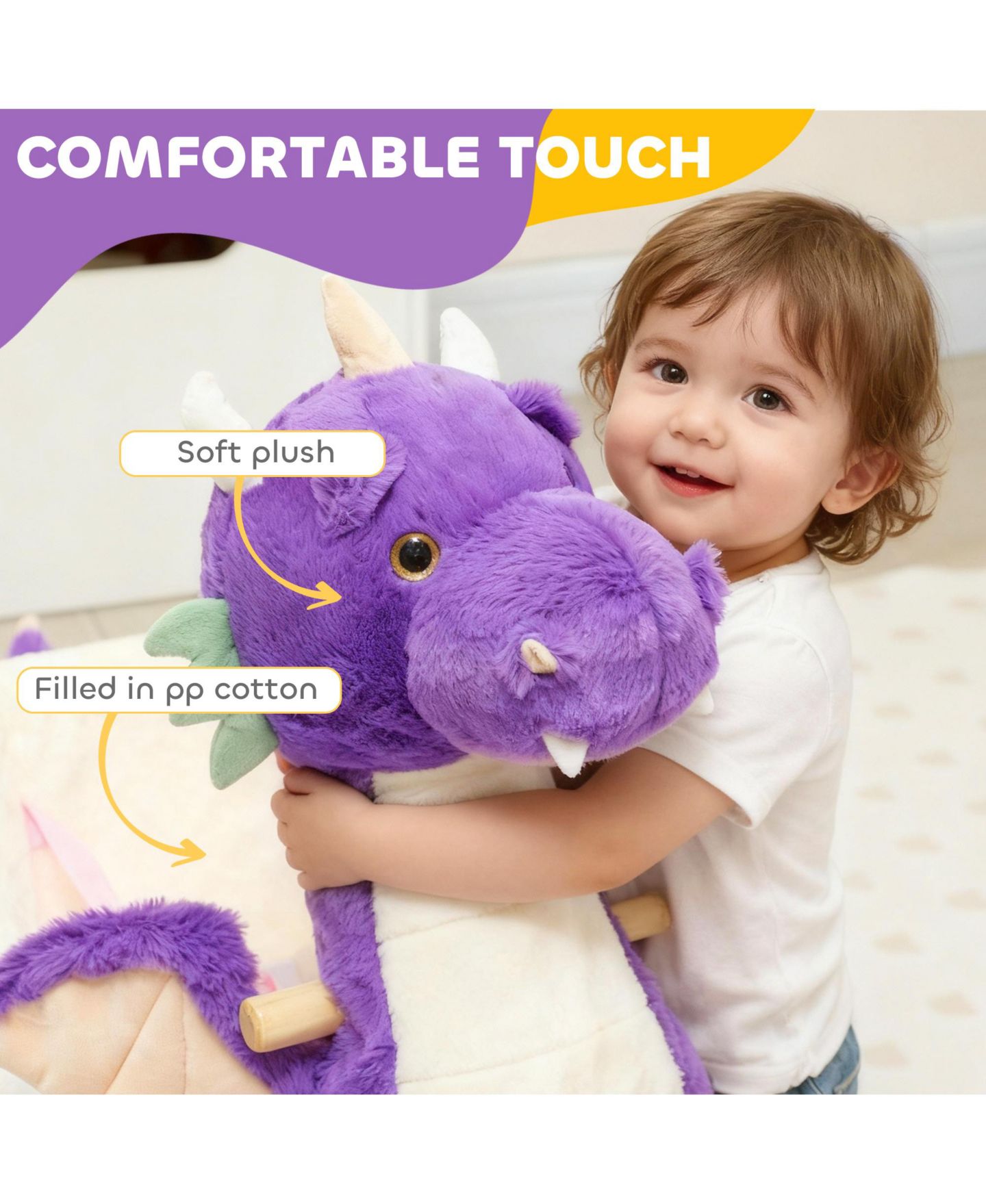 Детская игрушка Qaba Ride Dragon Rocking Horse with Realistic Dragon Roar, Ages 1+, цвет: Фиолетовый — фото 6