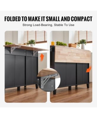 50" Kitchen Island Cart with Wood Top, Tilt-Out Trash Cabinet for 10-Gallon Storage, Drop Leaf, Drawer, Towel Bar, Black
