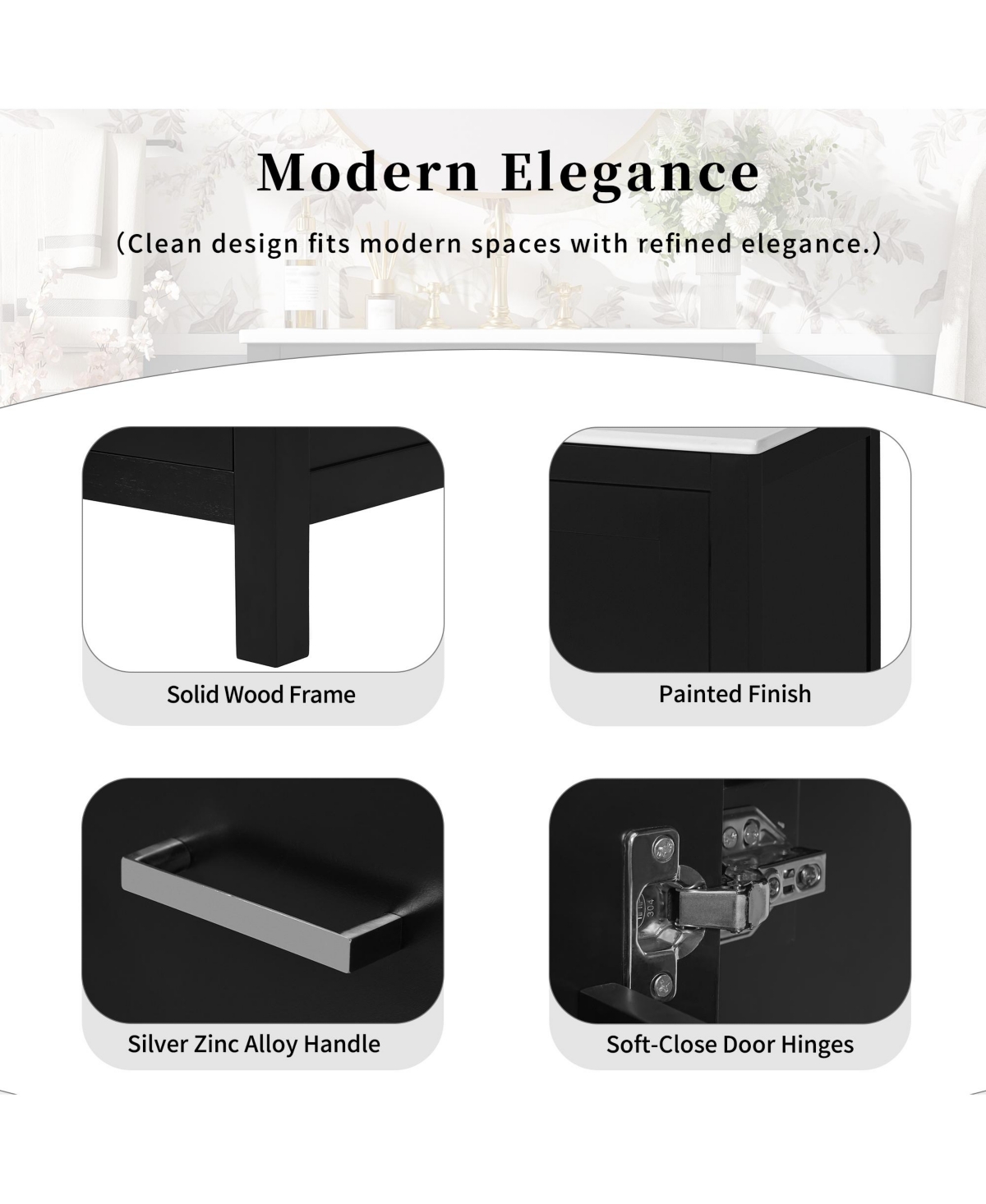 Cesicia 24 in. Bathroom Vanity with Integrated Undermount Basin and Soft-close 2 Doors, 1 Drawer Versatile Storage Solutions