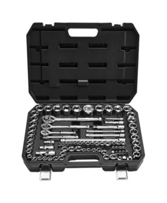 86-Piece Socket & Ratchet Set, 1/4" 3/8" 1/2" Drive SAE & Metric, Ratchet, Accessories, Storage Case, CR-V Steel