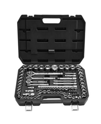 86-Piece Socket & Ratchet Set, 1/4" 3/8" 1/2" Drive SAE & Metric, Ratchet, Accessories, Storage Case, CR-V Steel